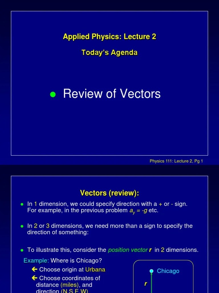 Review Of Vectors: Applied Physics: Lecture 2 Today's Agenda | PDF | Euclidean Vector | Teaching ...
