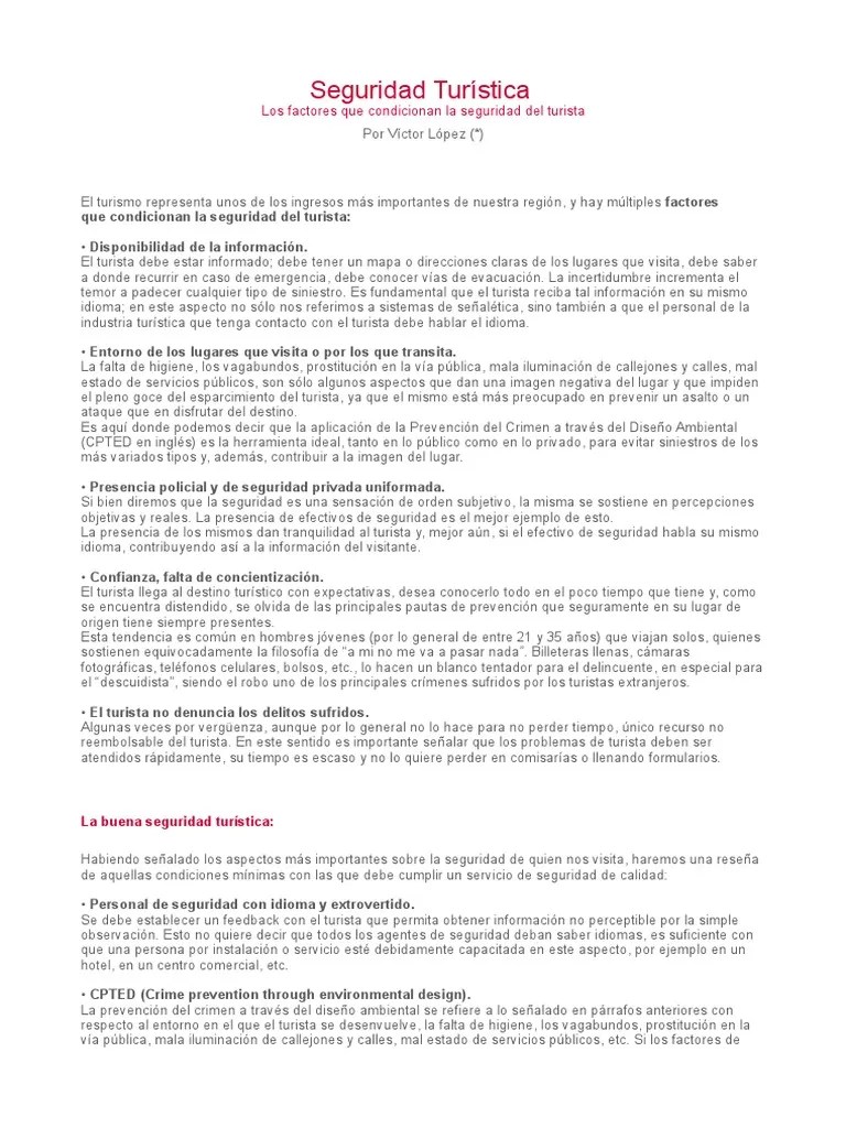 Seguridad Turistica | PDF | Turismo | Sicología