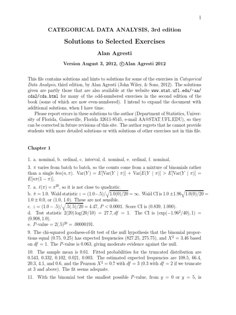 Categorical Data Analysis Selected Solutions By Agresti | PDF | P Value ...
