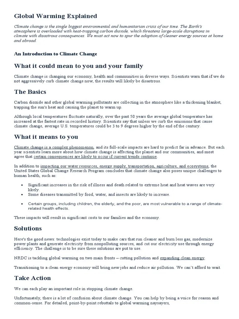 Global Warming Explained: An Introduction To Climate Change | PDF ...