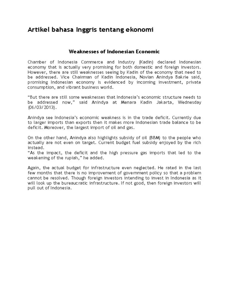 Jurnal Bahasa Inggris Tentang Ekonomi Internasional