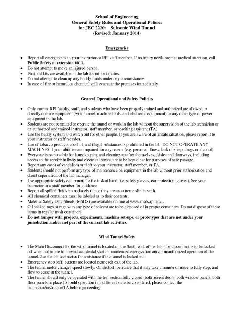 Wind Tunnel Lab Safety | PDF | Wind Tunnel | Laboratories