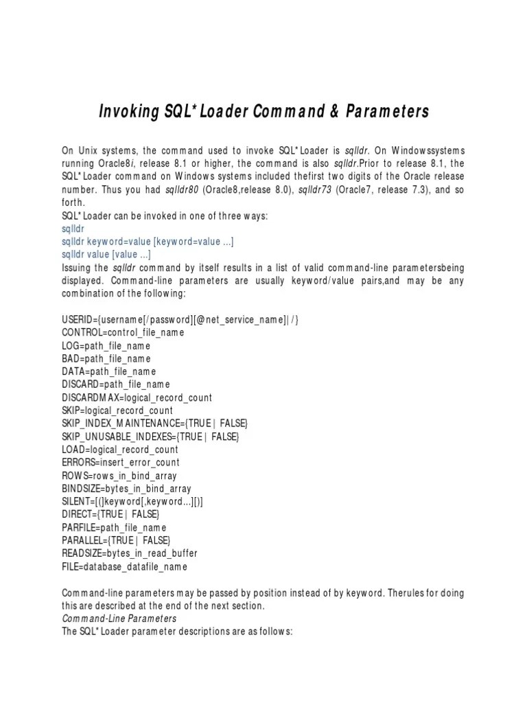 SQL Loader Parameters | PDF | Parameter (Computer Programming) | Oracle ...