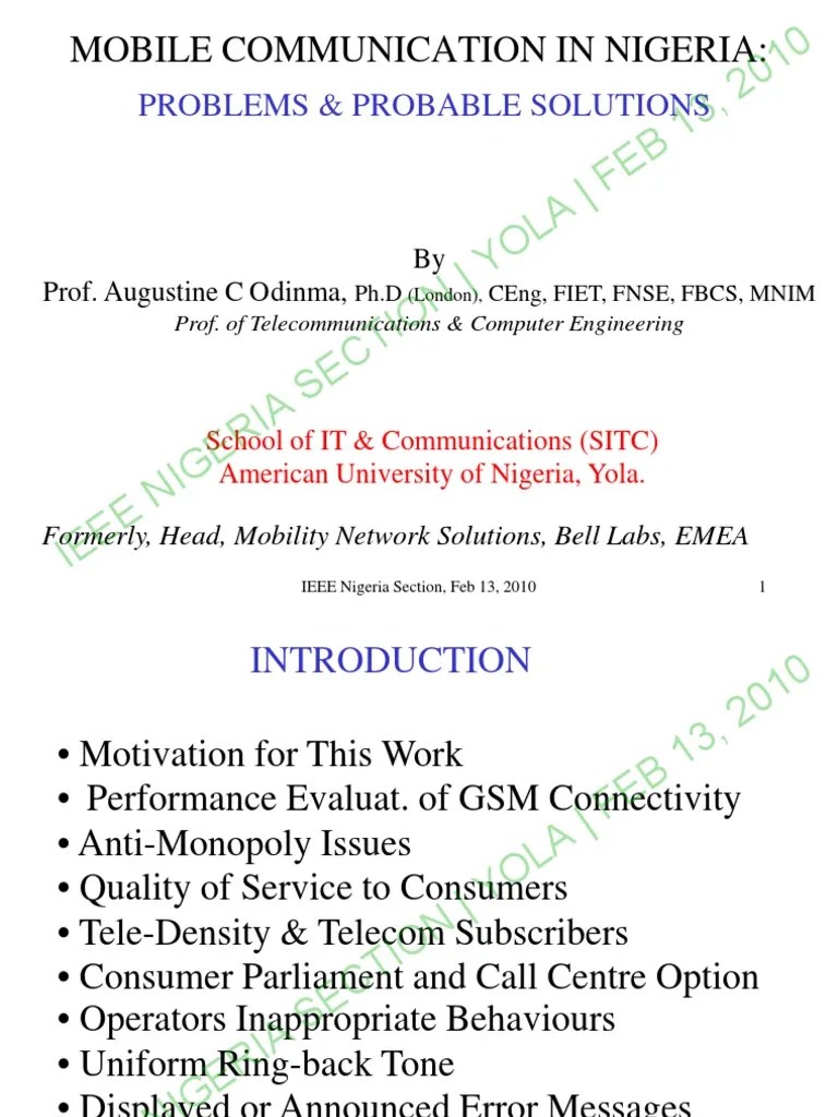 Mobile Communication In Nigeria:: Problems & Probable Solutions | PDF | Quality Of Service ...