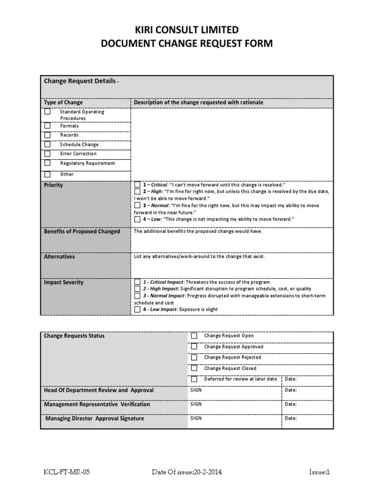 Change Request Form Template