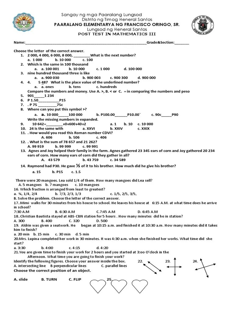 Post Test In Math III (1) | Physics & Mathematics | Mathematics