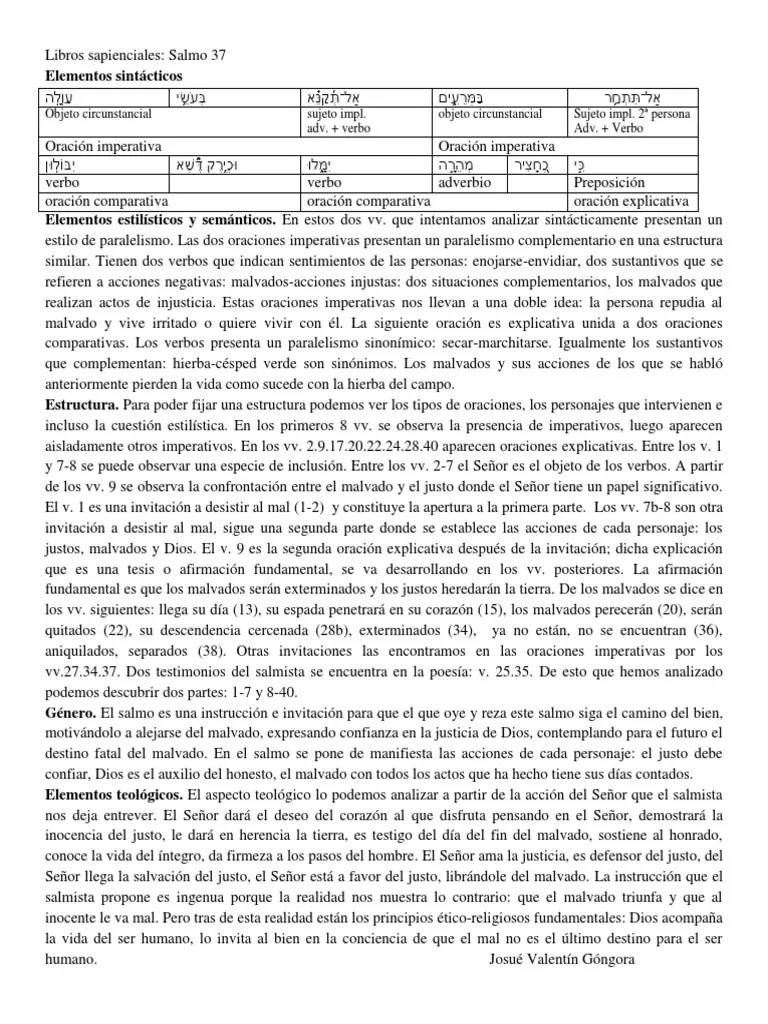 Libros Sapienciales, Salmo 37 | PDF | Oración (Lingüística) | Salmos