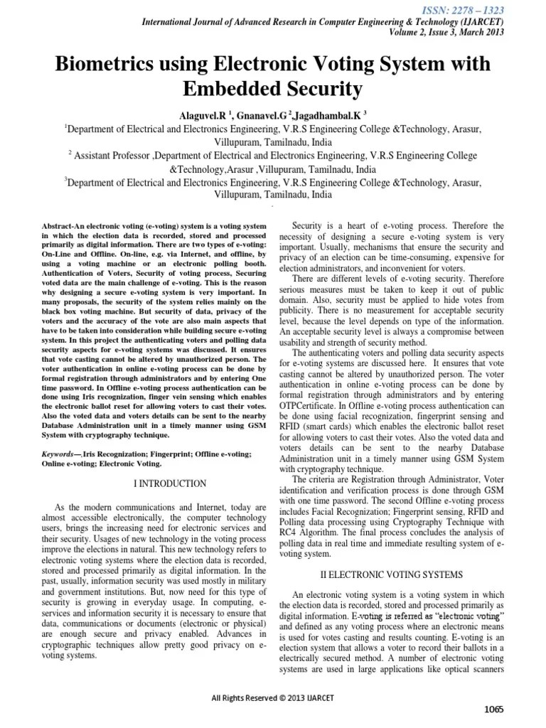 Biometrics Using Electronic Voting System With Embedded Security | PDF ...