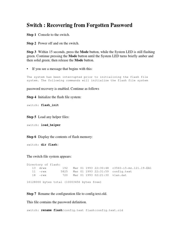Switch Password Recovery | PDF | Booting | File System