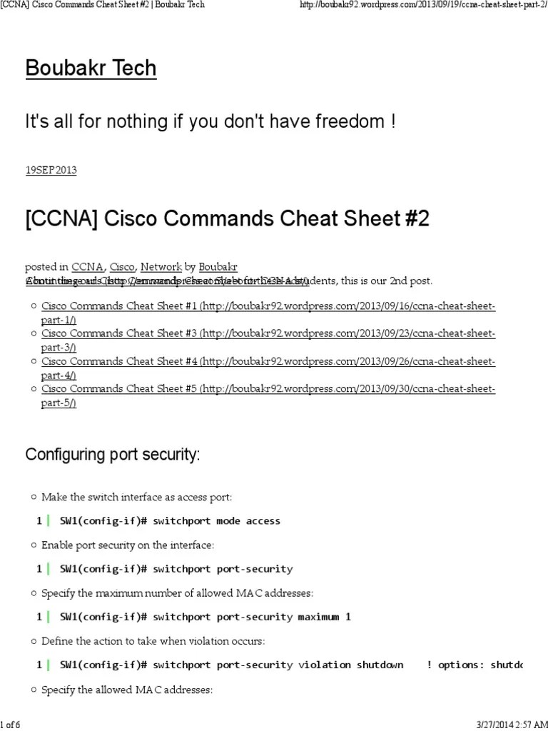 (CCNA) Cisco Commands Cheat Sheet #2 | PDF | Internet Standards ...