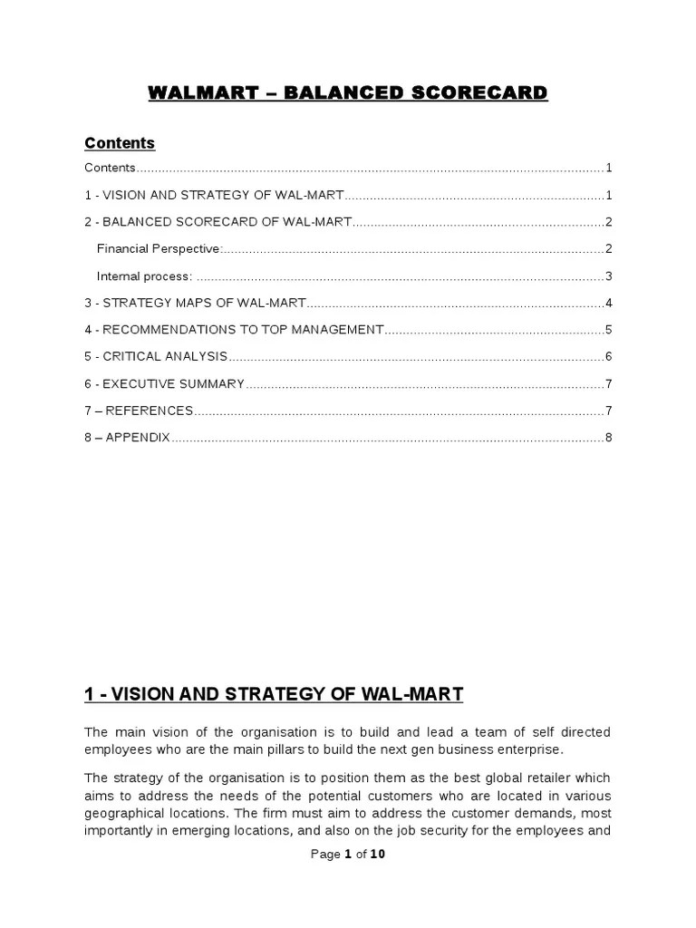 Walmart - Balanced Scorecard: 1 - Vision And Strategy Of Wal-Mart | PDF ...