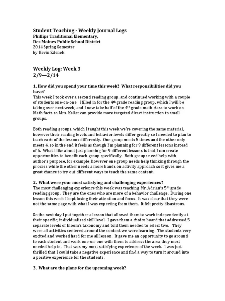 Weekly Student Teaching Reflective Journal | PDF | Special Education | Reading (Process)