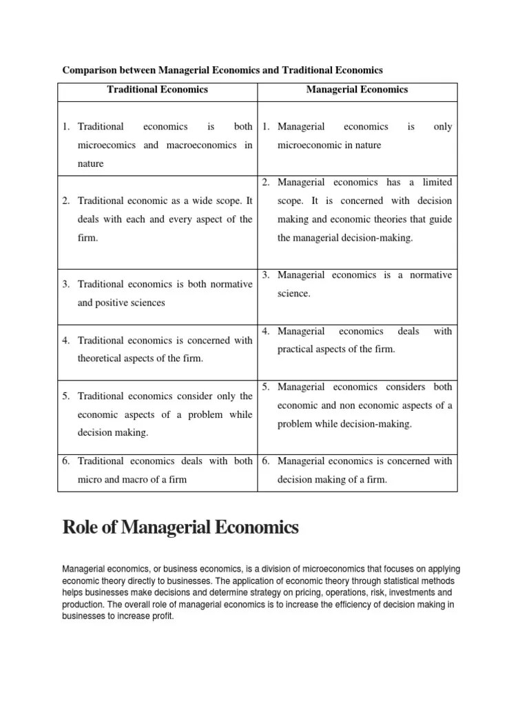 Comparison Between Managerial Economics And Traditional Economics | PDF ...