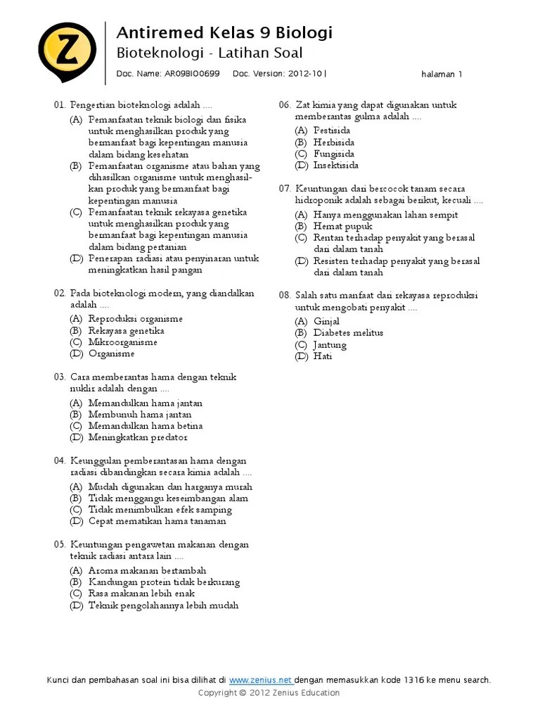 Pembahasan latihan soal biologi sel molekuler, mikrobiologi, dan bioteknologi menghadapi osn biologi sma. Soal 9 Bioteknologi Pdf Pdf