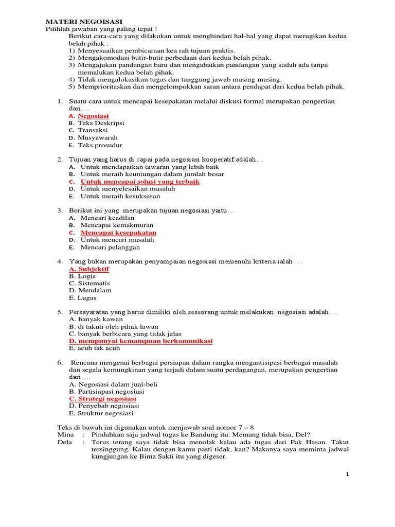 Contoh Soal Pilihan Ganda Komunikasi Bisnis Beserta Jawabannya Materi  Negosiasi