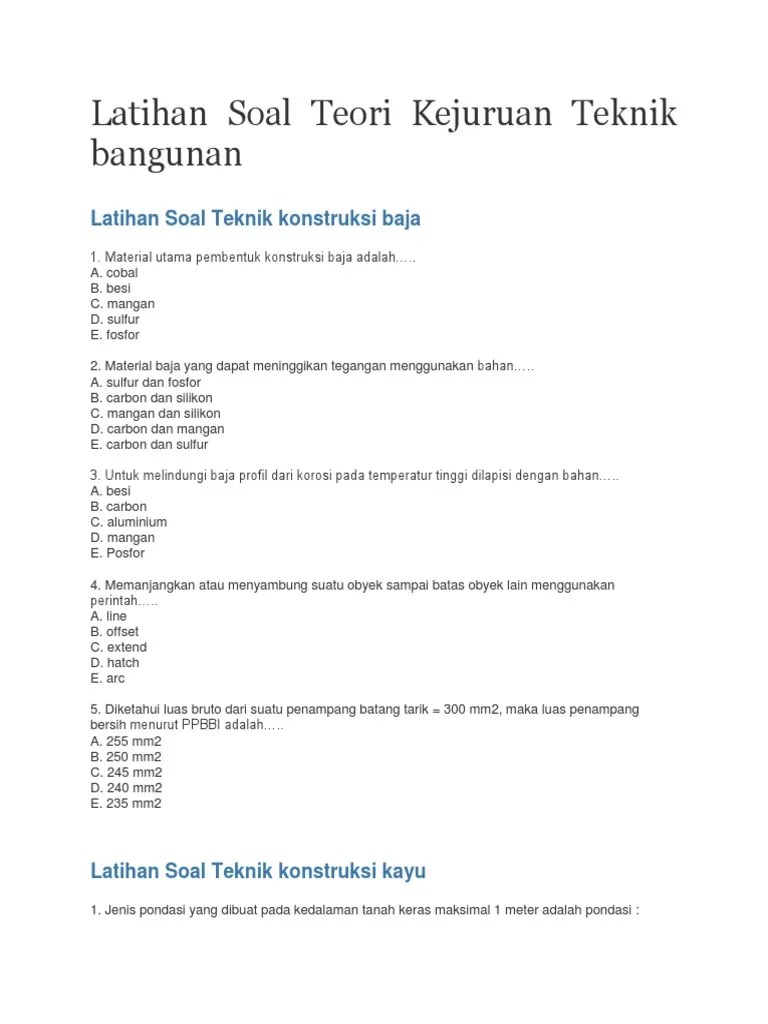 soal gambar teknik uas kelas 1. Latihan Soal Teori Kejuruan Teknik Bangunan Pdf