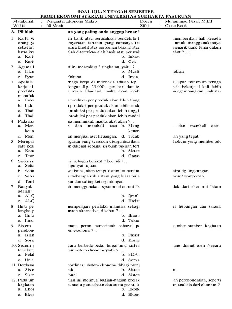 Contoh soal perekonomian 2 sektor. Soal Ujian Uts Pengantar Ekonomi Makro Pdf Pdf