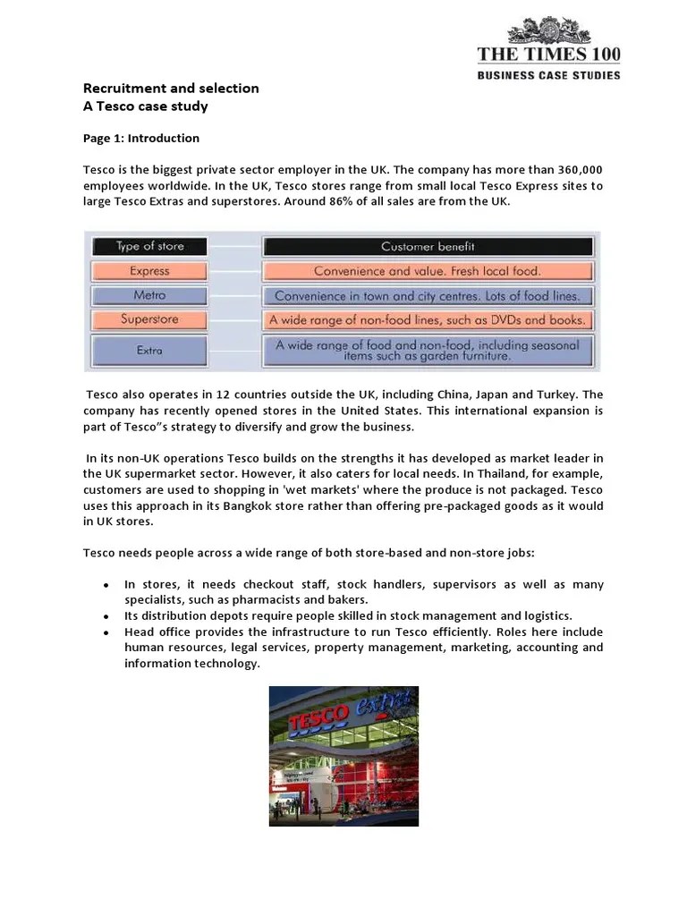 Recruitment And Selection A Tesco Case Study: Page 1: Introduction | Download Free PDF ...