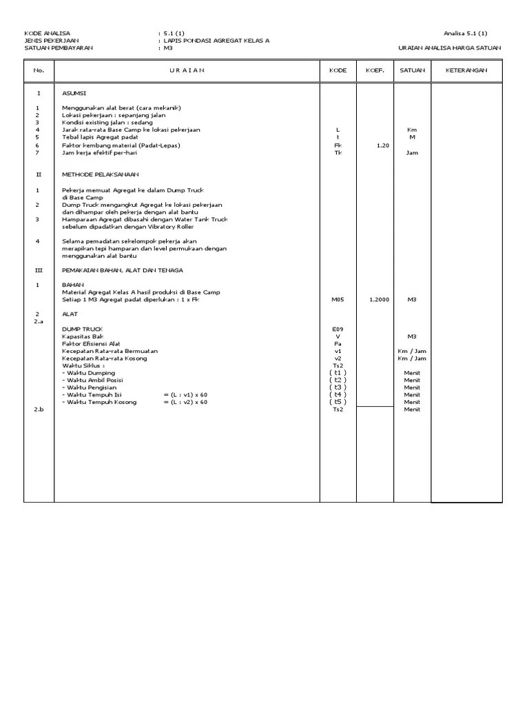 Material lapis pondasi agregat, maka akan dilakukan pengujian di. Uraian Analis 5 1 1 Lapis Pondasi Agregat Kelas A Pdf
