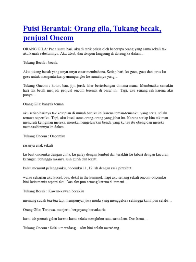 Naskah Puisi Berantai Lucu Untuk 4 Orang - KT Puisi