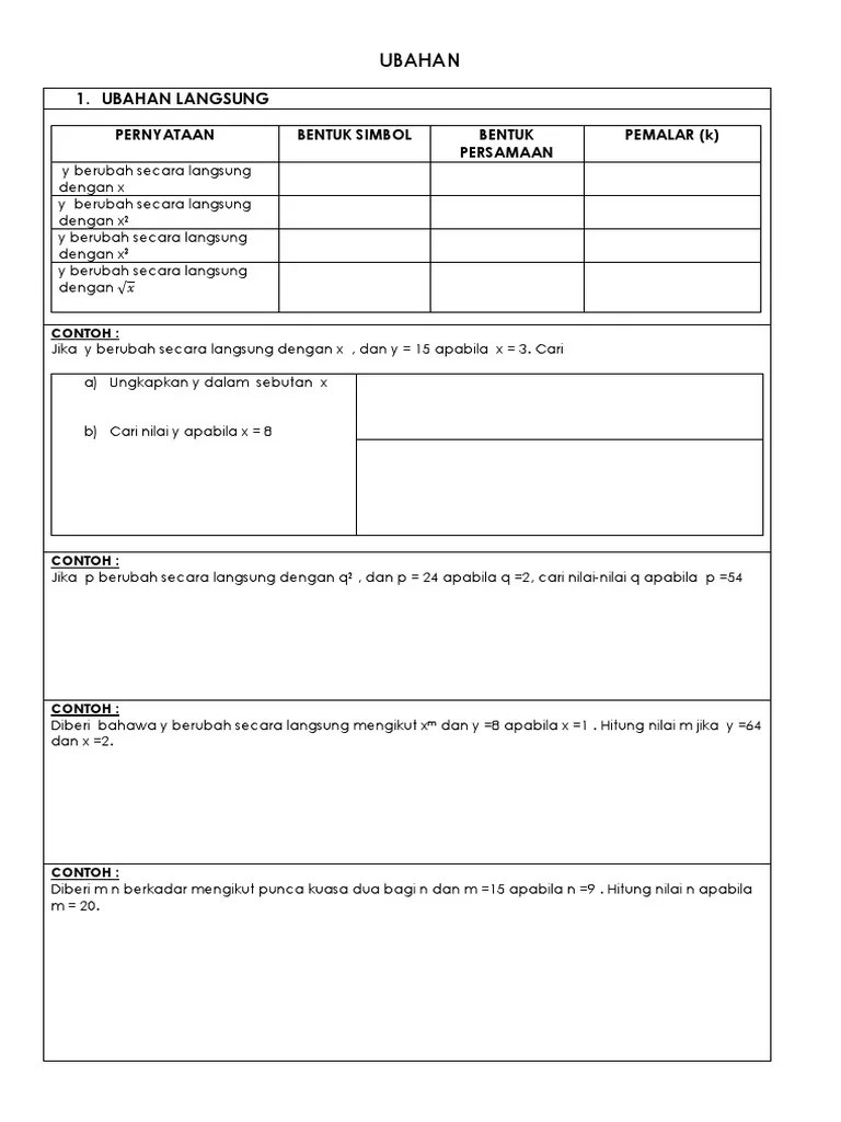 Latihan Ubahan Langsung Tingkatan 5 / Kssm Matematik Tingkatan 5 Ubahan Latih Kendiri 1 2b No1 Ubahan Songsang Langsung Bab 1 Variation Youtube