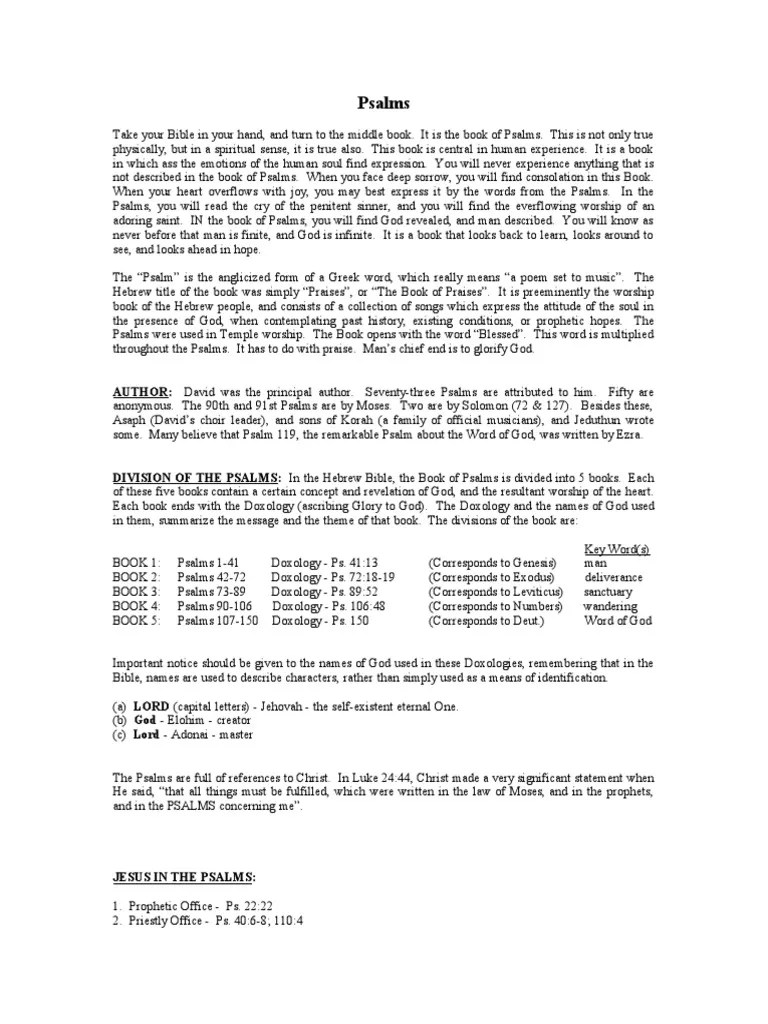 Psalms: AUTHOR: David Was The Principal Author. Seventy-Three Psalms ...