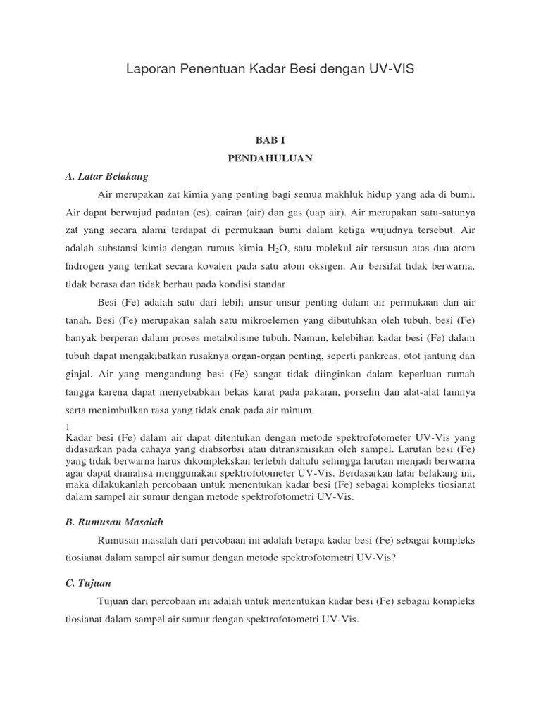 Laporan Penentuan Kadar Besi Dengan UV | PDF