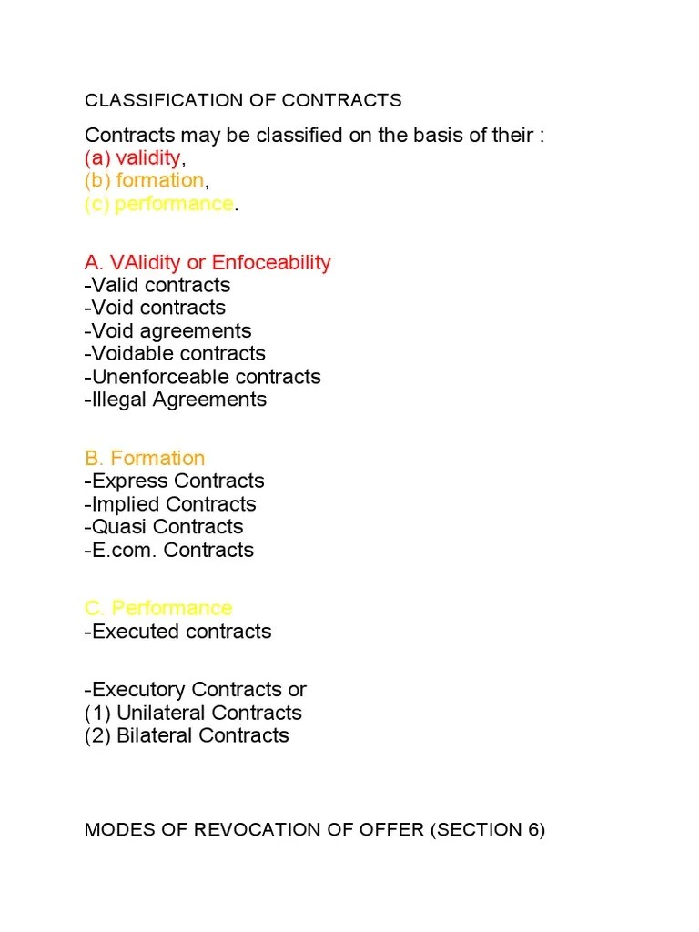 Classification Of Contracts | PDF | Offer And Acceptance | Legal Concepts