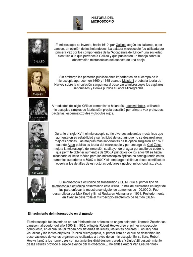 Historia Del Microscopio | PDF | Microscopio | Microscopía