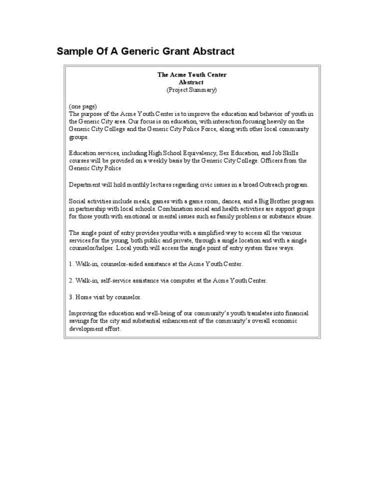 Sample of a generic grant abstract