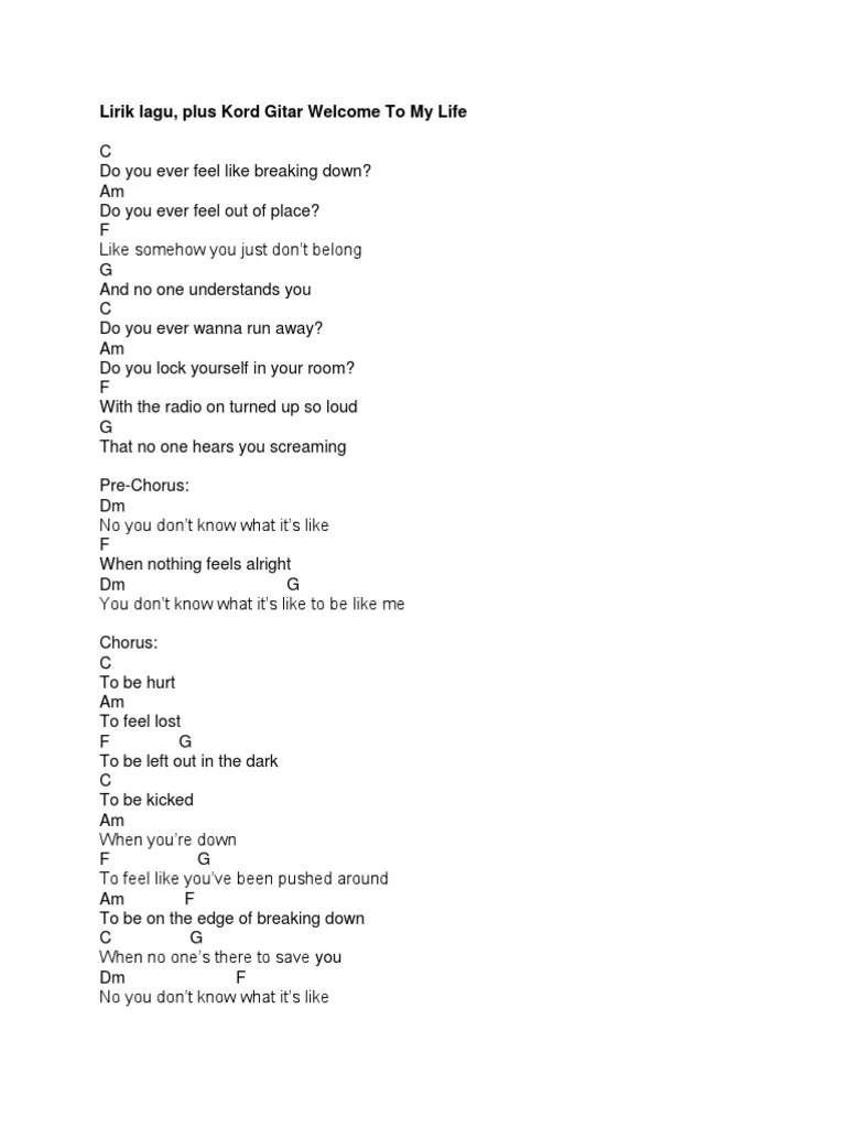 Chords ratings, diagrams and lyrics. Welcome To My Life Simple Plan Pdf