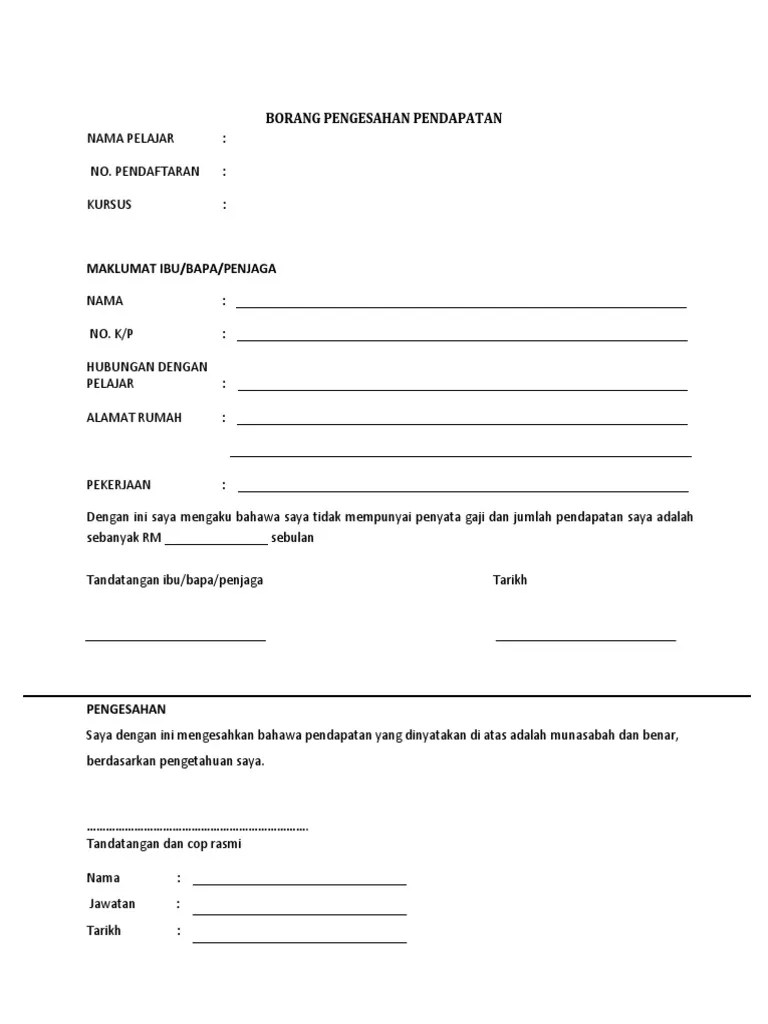 Contoh Surat Pengesahan Pendapatan Tidak Bekerja / Contoh Surat Pengesahan Pasangan Tidak Bekerja Tengok Letter Website