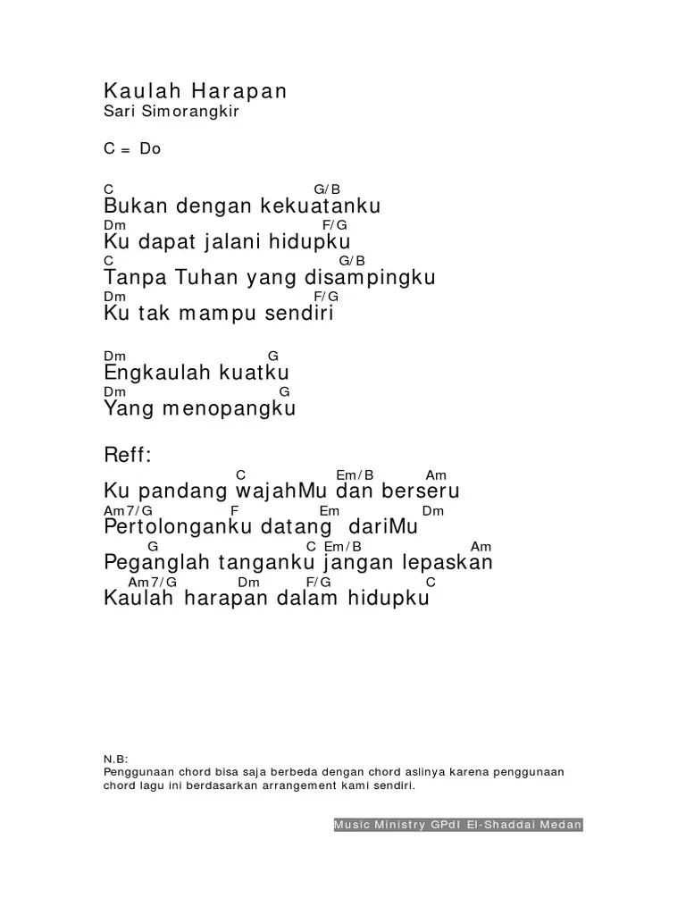 Kaulah Harapan Chords Lyrics Sari Simorangkir Psalmnote Chord Kaulah Harapanku LOJ Worship Bait.