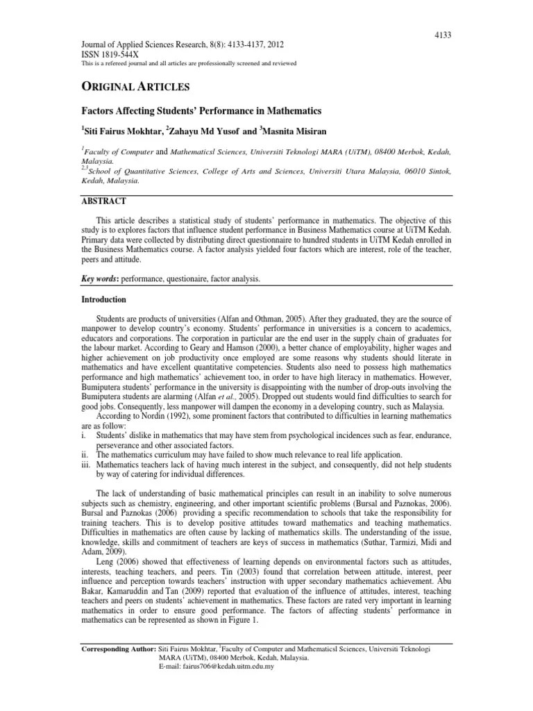 Factors Affecting Students Performance In MT | Download Free PDF | Factor Analysis | Cronbach's ...