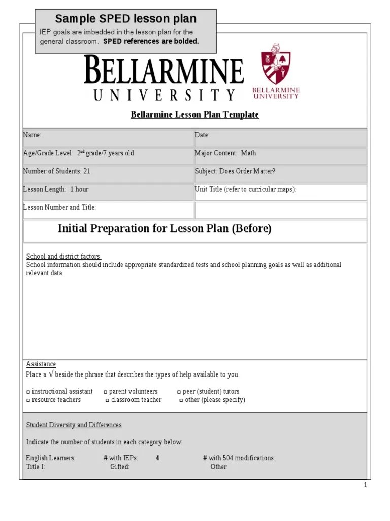 Sped Lesson Plan Template