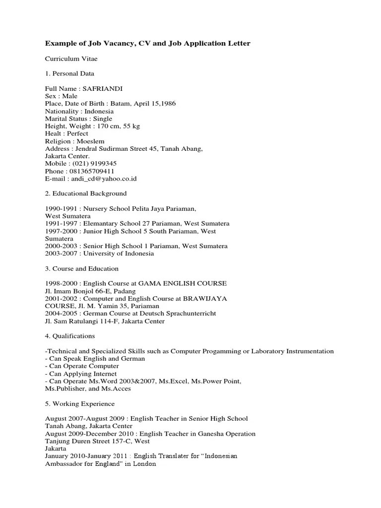 Ke mana lamaran kerja dikirim dan batas . Example Of Job Vacancy Pdf Jakarta Labour