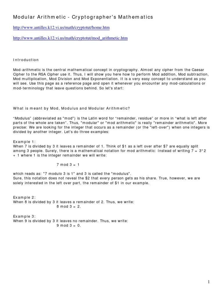 Modular Arithmetic & Cryptography | PDF | Cipher | Public Key Cryptography