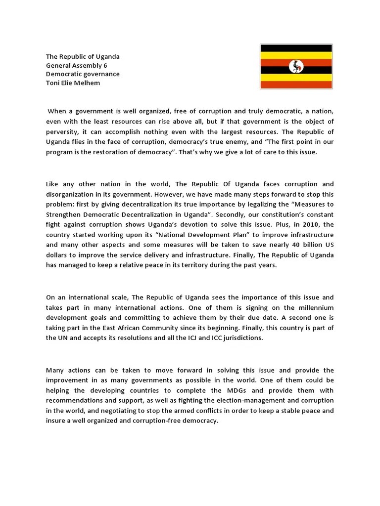 The last 10 years have seen drastic changes in asia. position paper for mun sample | Uganda | Corruption