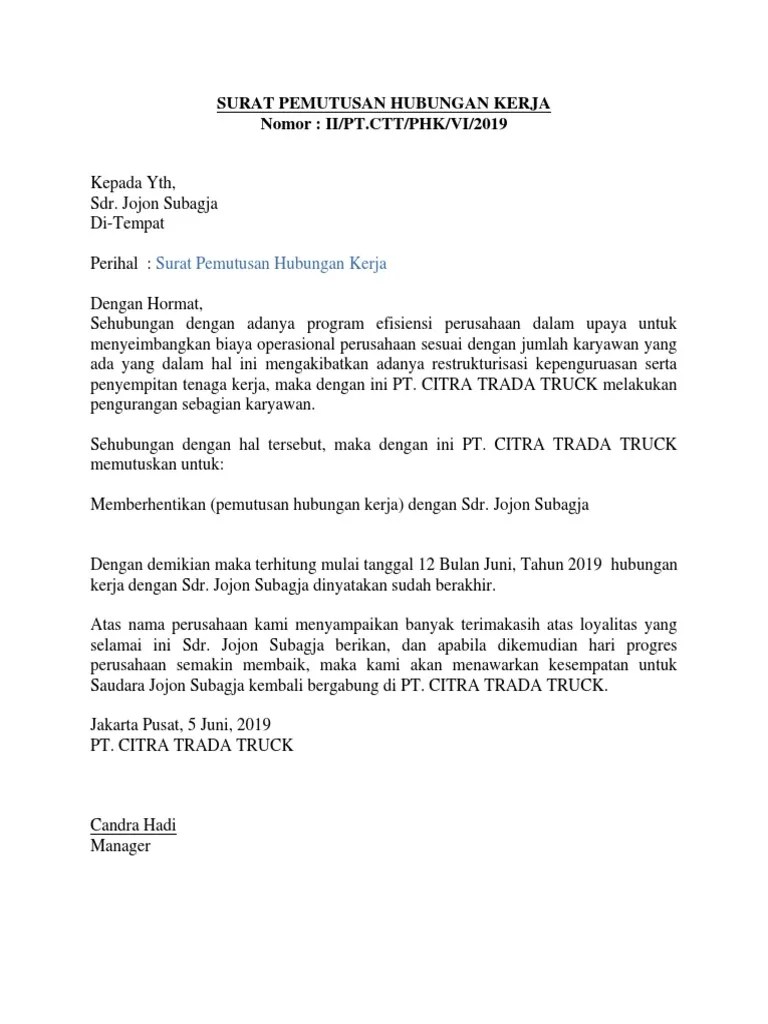 Tujuan dari karya ilmiah ini untuk mengetahui. Surat Pemutusan Kontrak Kerjasama Antar Perusahaan