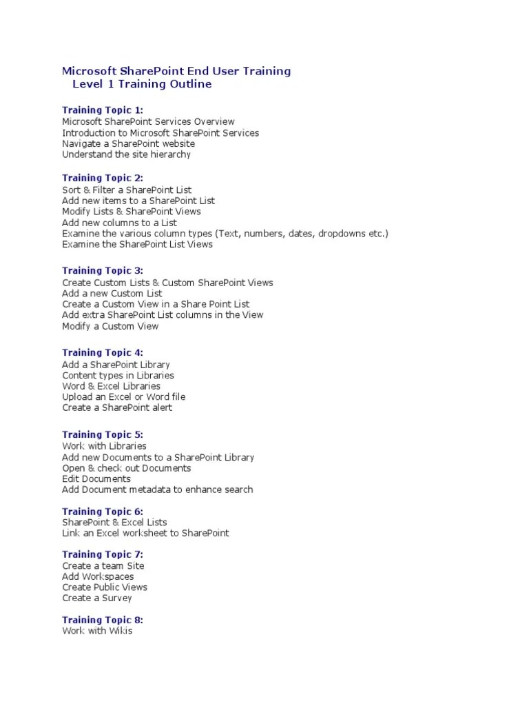 Microsoft SharePoint End User Training-Syllabus | PDF | Share Point ...