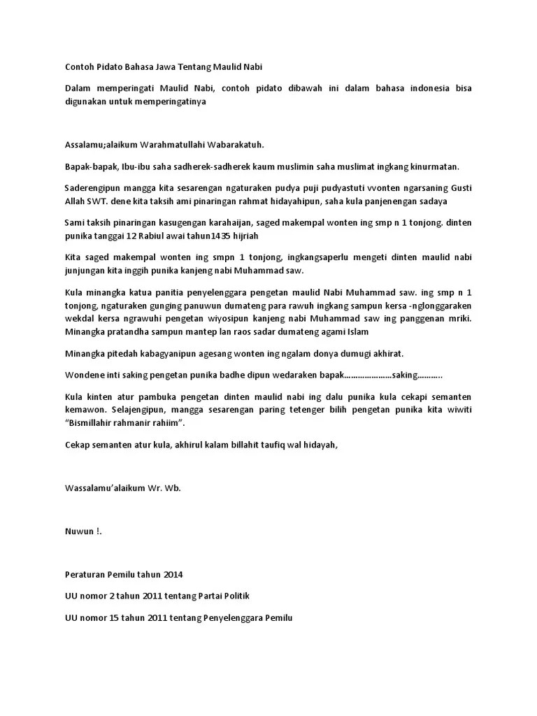 Contoh Pidato Bahasa Jawa Tentang Maulid Nabi | PDF