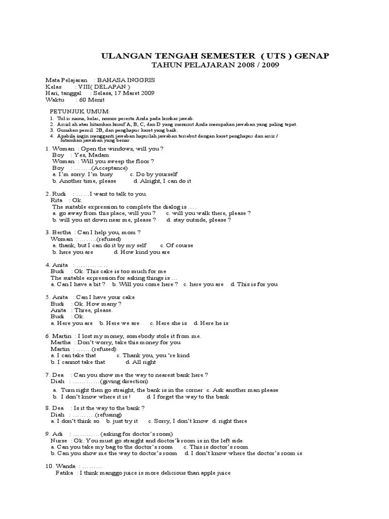 nilai✔️100✔️ kunci jawaban bahasa inggris kelas 8 ✔️semester 1 dan semester 2 ✔️kurikulum 2013 revisi 2017 2016 kelas 2 smp mts . Soal Ulangan Harian Bahasa Inggris Kelas 8 Semester 1 Kurikulum 2013 Bab 1 Dengan
