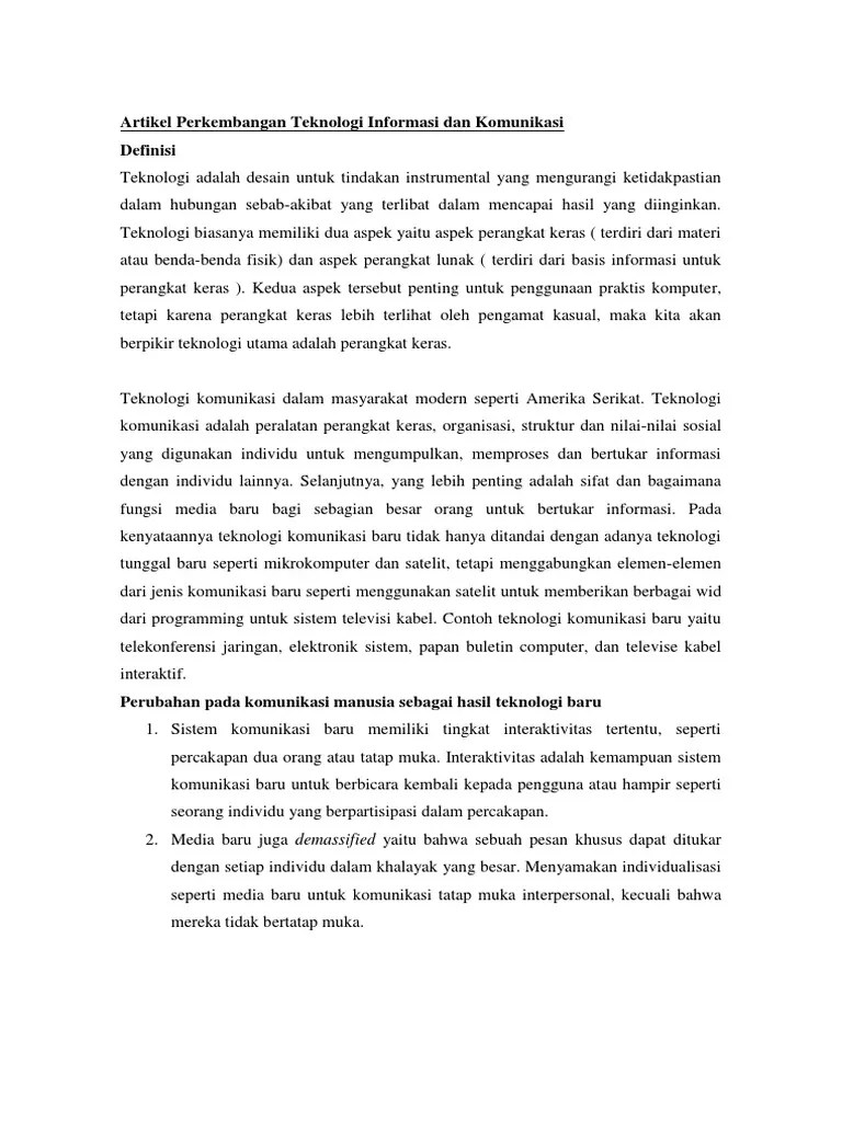 Contoh artikel ilmiah, pendidikan, kesehatan, lingkungan hidup, populer, bahasa indonesia menarik. Artikel Perkembangan Teknologi Informasi Dan Komunikasi Pdf