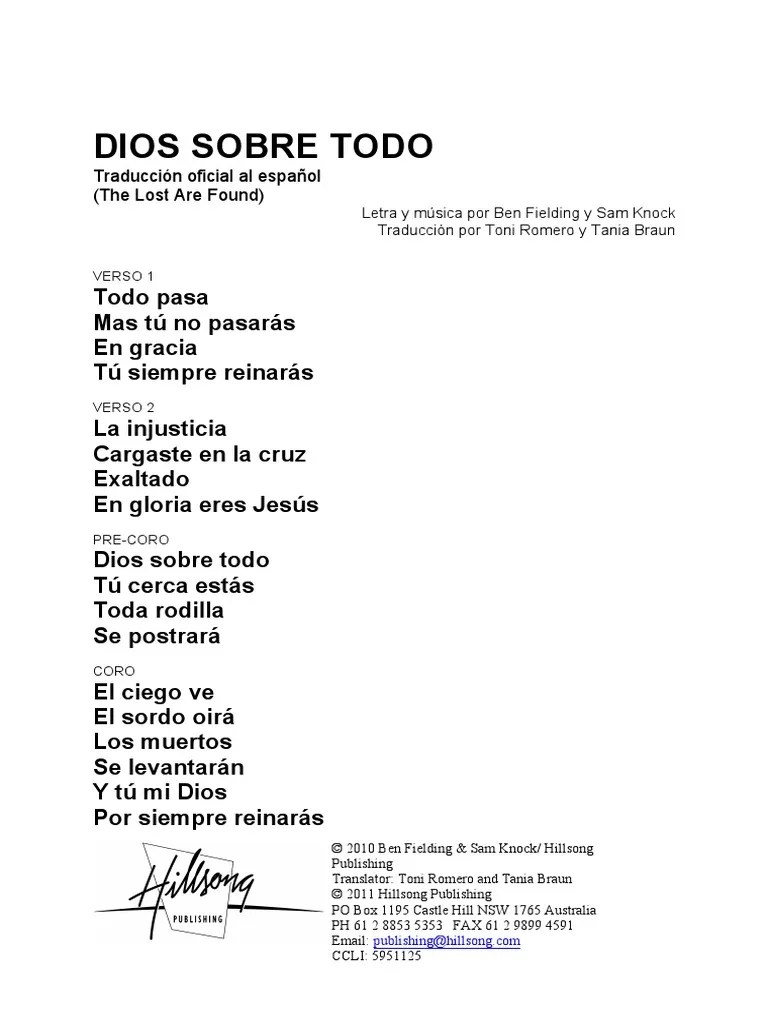Dios Sobre Todo: Traducción Oficial Al Español (The Lost Are Found)