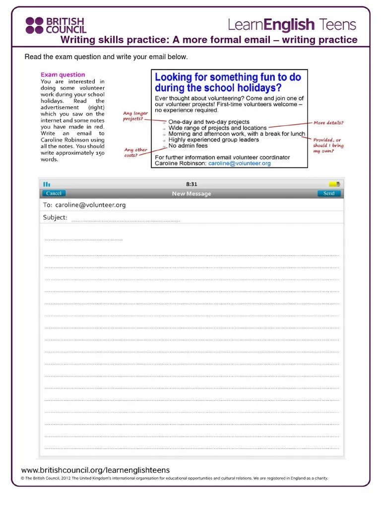 a more formal email writing practice pdf