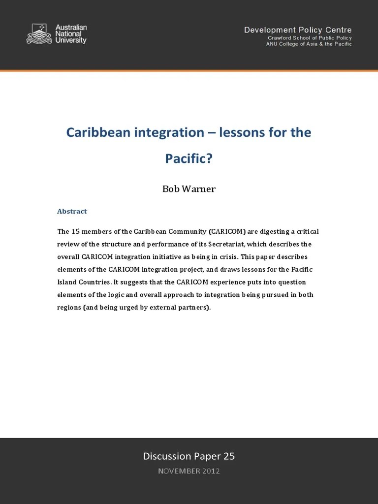 DP 25 Caribbean Integration Lessons For The Pacific | Download Free PDF ...