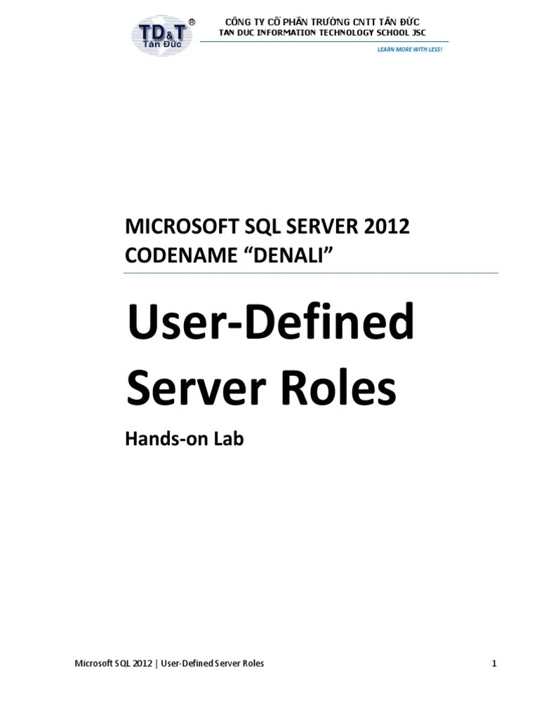 User Defined Server Roles PDF | PDF | Microsoft Sql Server | Login