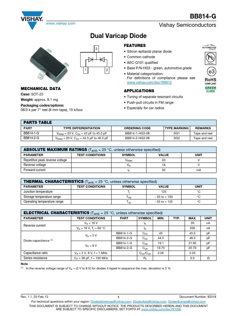 Bb814g Diode Electrical Engineering