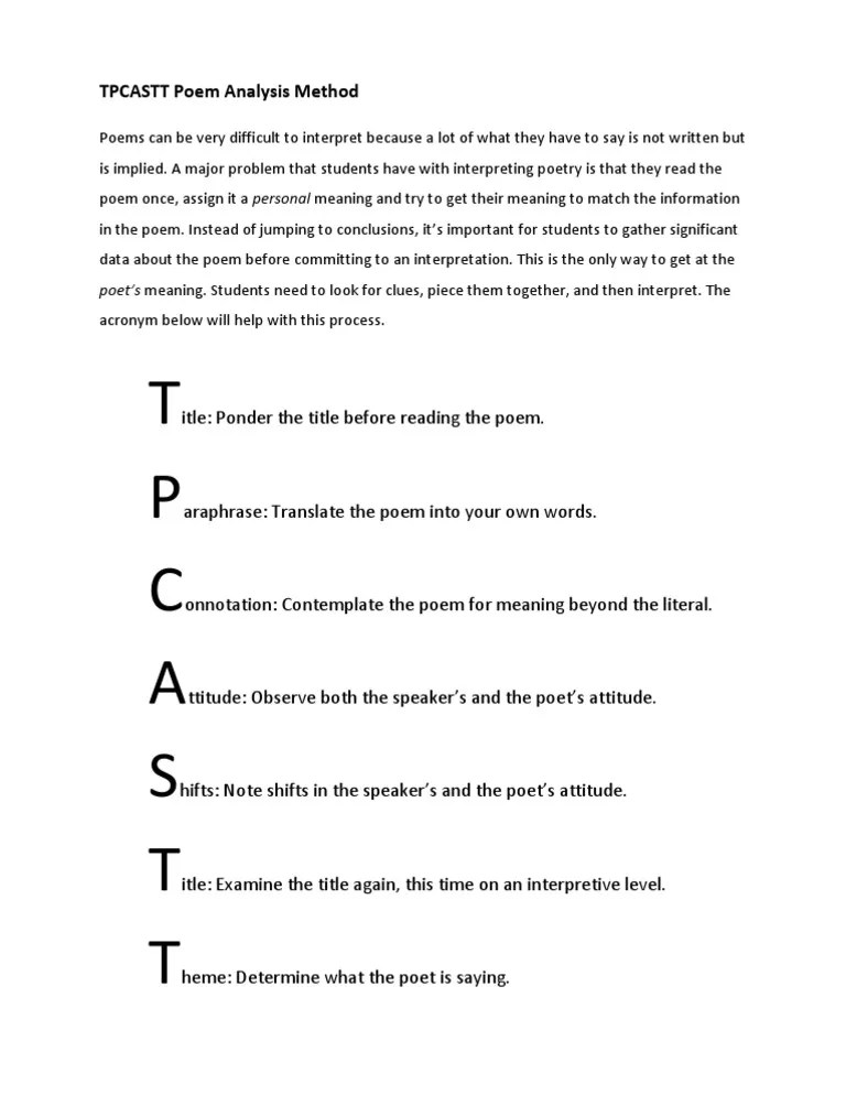 Tpcastt poem analysis method