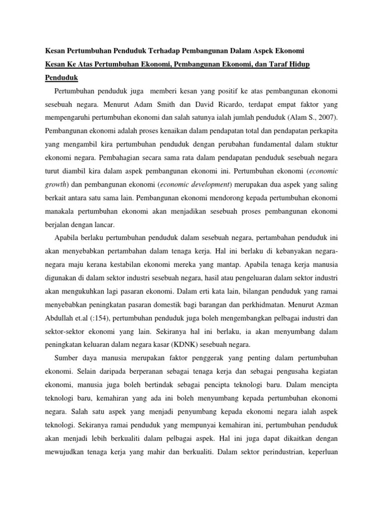 Kesan Pertumbuhan Penduduk Terhadap Pembangunan Dalam Aspek Ekonomi | PDF